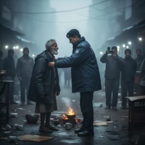 কনকনে শীতে রাস্তায় পড়ে থাকা বৃদ্ধকে নিজের জ্যাকেট পরিয়ে দিলেন পুলিশ সদস্য, ভিডিও ভাইরাল